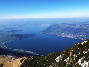 Göl Zug veya Zugersee Rigi dağ - Kanton Schwyz, İsviçre