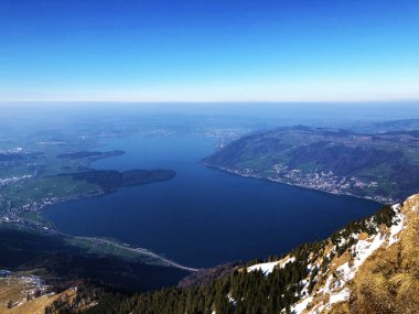 Göl Zug veya Zugersee Rigi dağ - Kanton Schwyz, İsviçre