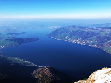 Göl Zug veya Zugersee Rigi dağ - Kanton Schwyz, İsviçre
