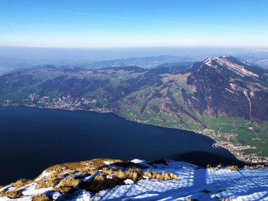 Göl Zug veya Zugersee Rigi dağ - Kanton Schwyz, İsviçre