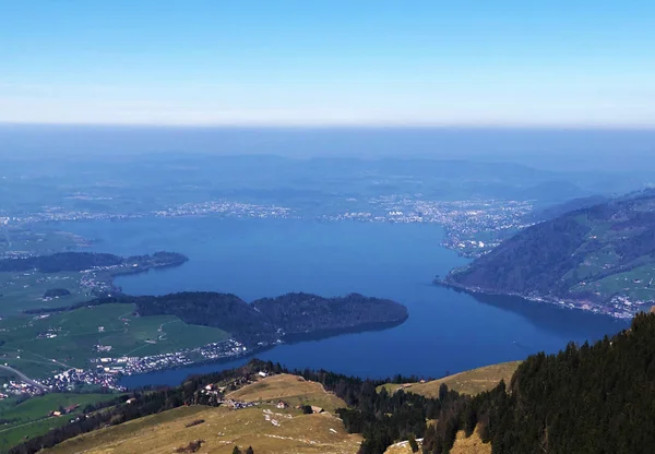 Vista Lago Zug Zugersee Partir Montanha Rigi Cantão Schwyz Suíça — Fotografia de Stock