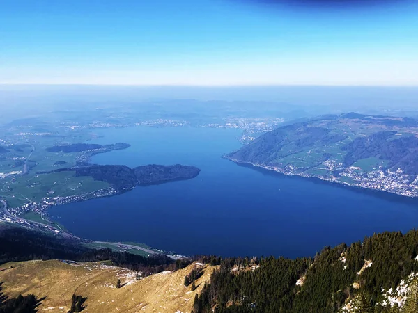 Widok Jezioro Zug Lub Zugersee Góry Rigi Kantonie Schwyz Szwajcaria — Zdjęcie stockowe