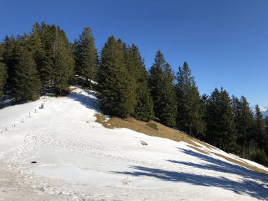 Dört kanton Gölü (Vierwaldsttersee) ve göl Zug (Zugersee) - Lucerne Kanton ve: Schwyz, Switzerland yakınındaki Rigi Dağı'nda zirve Rotstock