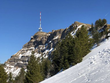 Tepe Rigi Kulm Dört kanton Gölü (dört ormanlık yerleşim veya Vierwaldstattersee göl) ve göl Zug (Zugersee) - Kanton Schwyz, İsviçre