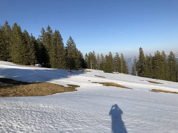 Pokrywa Śnieżna Górze Rigi Alpejski Krajobraz Wczesną Wiosną Kantony Lucerny — Zdjęcie stockowe