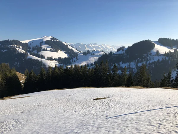 リギ山および早いばね ルツェルン州 シュヴィーツ州 スイスの高山景観の雪カバー — ストック写真