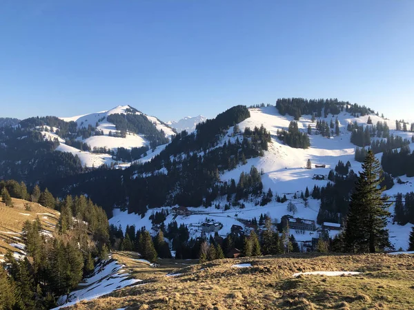 Cubierta Nieve Monte Rigi Paisaje Alpino Principios Primavera Cantones Lucerna —  Fotos de Stock