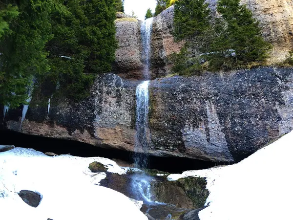 Quellwasserfall Unter Dem Gipfel Des Rigi Kulm Und Dem Nebenfluss — Stockfoto