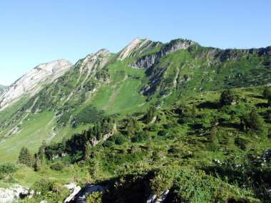 Dağ doruklarına Forenchopf ya da Foerenchopf ve Hochst ya da Höchst yukarıda Voralpsee Gölü ve Alviergruppe dağ silsilesi - Canton St. Gallen, İsviçre