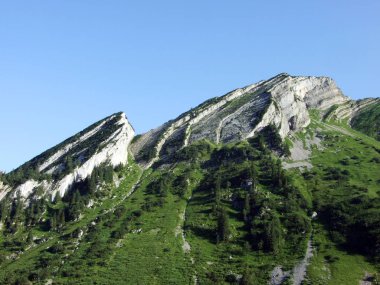 Dağ doruklarına Forenchopf ya da Foerenchopf ve Hochst ya da Höchst yukarıda Voralpsee Gölü ve Alviergruppe dağ silsilesi - Canton St. Gallen, İsviçre