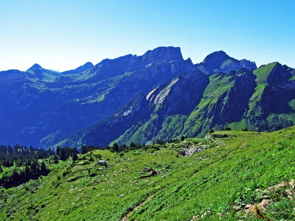 Vârfuri Alpine Peisaj Stâncos Din Lanțul Muntos Alviergruppe Cantonul Gallen — Fotografie, imagine de stoc