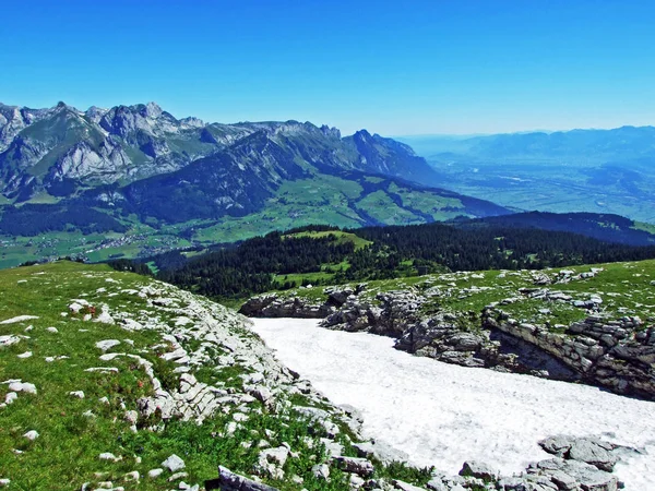 Alpine Toppen Rotsachtige Landschap Van Alpstein Bergketen Kanton Gallen Zwitserland — Stockfoto