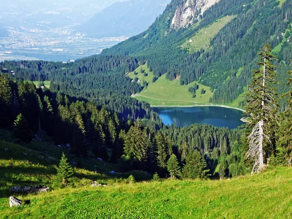 Lago Alpino Voralpsee Cordillera Alviergruppe Por Encima Del Asentamiento Grabs — Foto de Stock