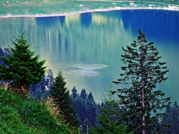 Lago Alpino Voralpsee Cordilheira Alviergruppe Acima Assentamento Grabs Vale Reno — Fotografia de Stock