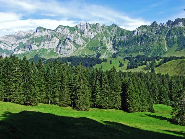 Paisagem Alpina Picos Rochosos Cordilheira Alpstein Cantão Gallen Suíça — Fotografia de Stock