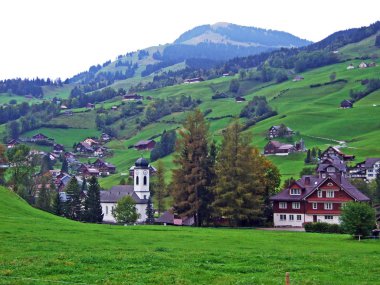 Obertoggenburg bölgesindeki tipik bir dağ köyünün geleneksel mimarisi, Stein-St. Gallen Kantonu, Isviçre
