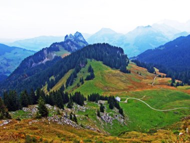 Alpine Landscape ve Obertoggenburg bölgesinin tepeleri ve Thur Vadisi, Stein-St. Gallen Kantonu, Isviçre