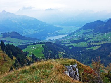 Obertoggenburg bölgesindeki gulme veya gulmen 'in tepesinde bulunan Walensee Gölü 'nün manzarası, Stein-St. Gallen Kantonu, Isviçre