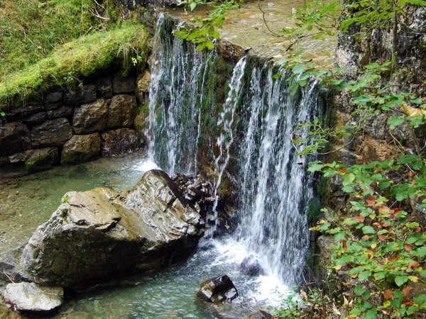 Cascadas Cascadas Artificiales Arroyo Alpino Durrenbach Asentamiento Stein Región Obertoggenburg — Foto de Stock