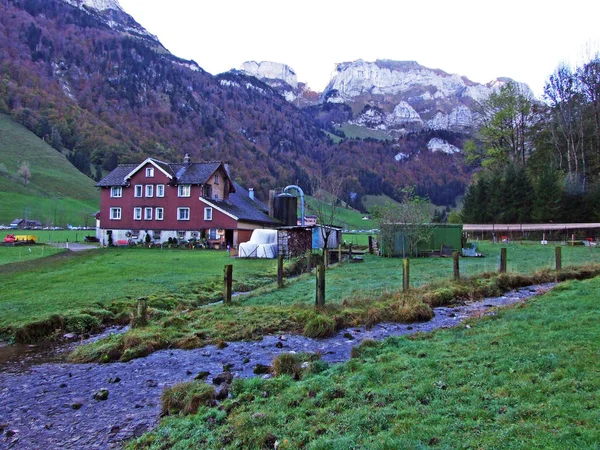 아펜첼러란트 지역과 알프슈타인 산맥의 농장이 아펜첼 이너로덴 스위스 — 스톡 사진