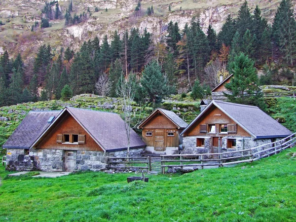在阿彭策勒兰地区和阿尔普施泰因山脉拥有牲畜养殖场的乡村传统建筑 瑞士阿彭策尔内霍登州 — 图库照片