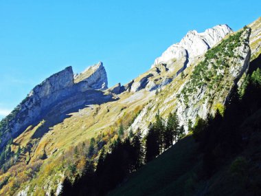 Alpstein ve Appenzellerland bölgesinde dağ masifinin taşları ve kayaları - Appenzell Innerrhoden Kantonu (Ai), İsviçre