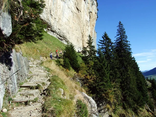 Ascher Cliff Vagy Aescher Felsen Alpstein Hegységben Appenzellerland Régióban Appenzell — Stock Fotó