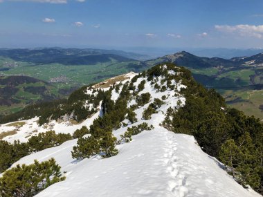 Alpstein sıradağları ve Appenzellerland bölgesinde ilkbaharın başlarında kar örtüsü - Appenzell Innerrhoden Kantonu (Ai), İsviçre