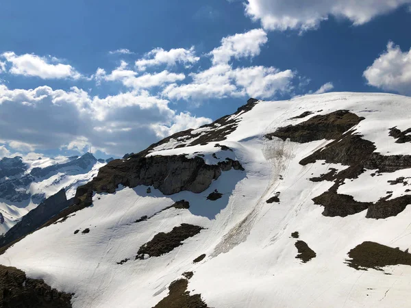 Snow Covered Alpine Peak Schfler Schafler Schaefler Mountain Range Alpstein — Stock Photo, Image