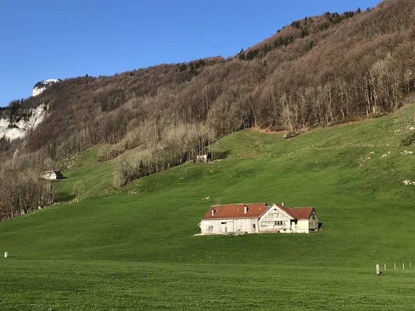 Rural traditional architecture with livestock farms in the Appenzellerland region and on the Alpstein mountain range - Canton of Appenzell Innerrhoden (AI), Switzerland