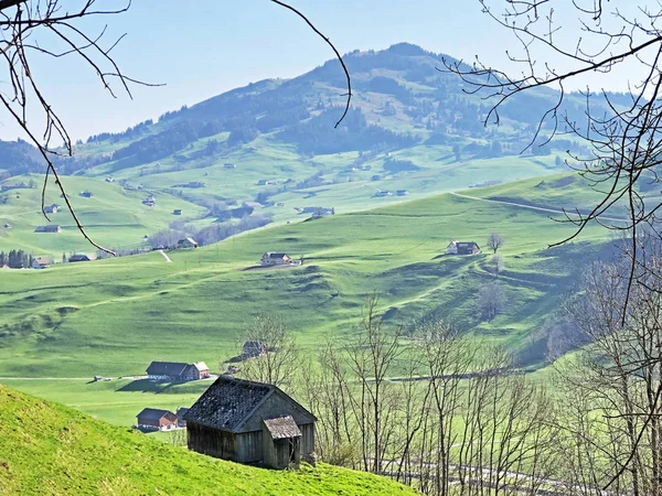 アッベンツェラーランド地域とアルプシュタイン山脈に家畜農場を持つ農村の伝統的な建築 アッベンツェル インナーローデン の広州 スイス — ストック写真