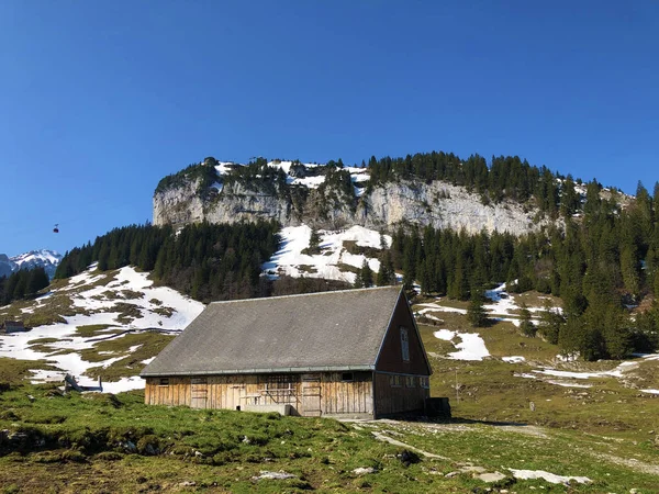 Landelijke Traditionele Architectuur Met Veehouderijen Regio Appenzellerland Bergketen Alpstein Kanton — Stockfoto