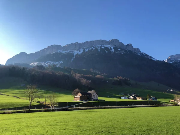 Alpejskie Pastwiska Łąki Regionie Apenzellerland Oraz Dolinie Parowej Schwendebach Canton — Zdjęcie stockowe