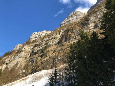 Alpstein sıradağlarının alp manzarası ve kayalık zirveleri - Appenzell Innerrhoden Kantonu (Ai), İsviçre