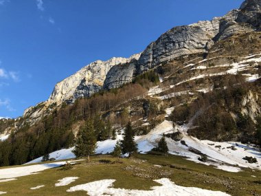 Alpstein sıradağlarının alp manzarası ve kayalık zirveleri - Appenzell Innerrhoden Kantonu (Ai), İsviçre