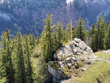 Alpstein sıradağlarının alp manzarası ve kayalık zirveleri - Appenzell Innerrhoden Kantonu (Ai), İsviçre