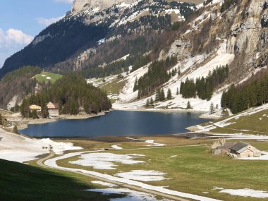 Alpstein sıradağlarında ve Appenzellerland bölgesinde Bulunan Seealpsee Alp Gölü - Appenzell Innerrhoden Kantonu (Ai), İsviçre