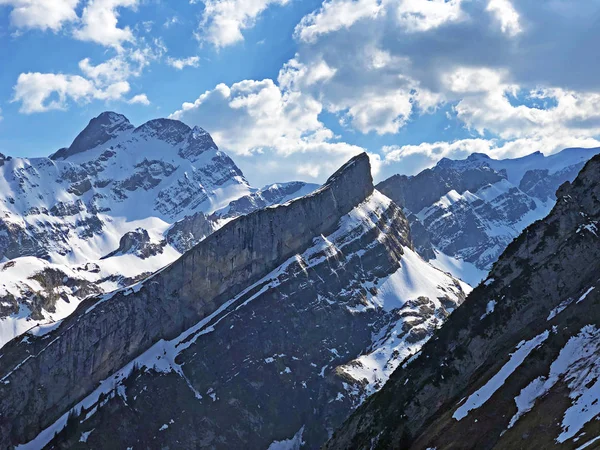 Alpská Krajina Skalnaté Vrcholy Horského Pohoří Alpstein Kantony Appenzell Innerrhoden — Stock fotografie