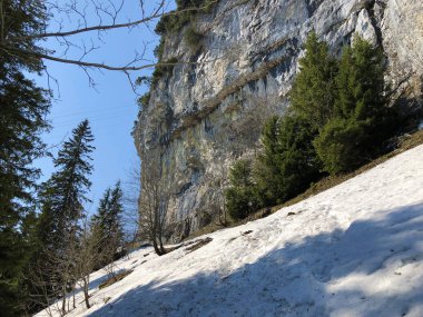 Alpstein sıradağları ve Appenzellerland bölgesinde Ascher uçurumu veya Ascher-Felsen (Aescher-Felsen) - Appenzell Innerrhoden Kantonu (Ai), İsviçre