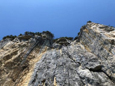 Alpstein sıradağları ve Appenzellerland bölgesinde Ascher uçurumu veya Ascher-Felsen (Aescher-Felsen) - Appenzell Innerrhoden Kantonu (Ai), İsviçre