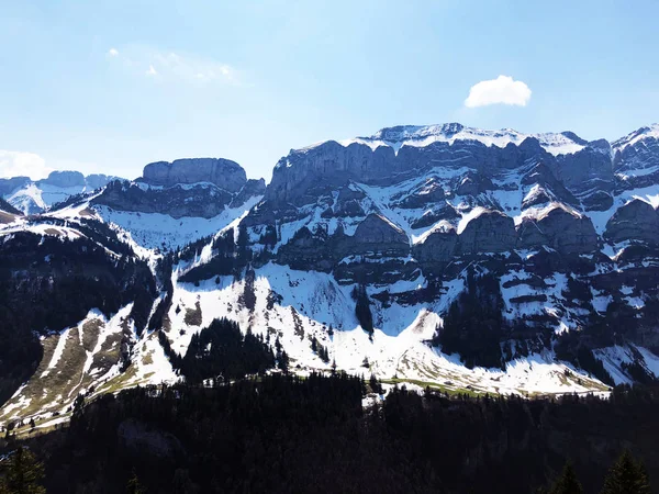 Picos Alpinos Bogartenfirst Schafberg Cordilheira Alpstein Região Appenzellerland Cantão Appenzell — Fotografia de Stock
