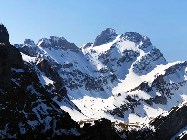 Alpes Falenturm Faelentuerm Altman Fliskopf Cordilheira Alpstein Região Appenzellerland Cantão — Fotografia de Stock