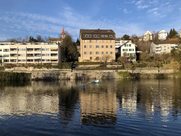 Rivière Limmat Avec Une Promenade Dans Ville Zurich Canton Zurich — Photo