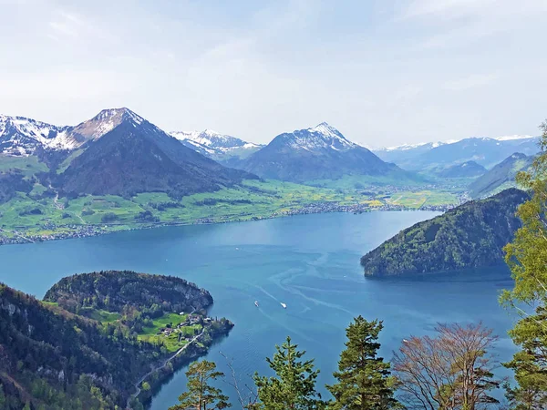 Vitznauerstock Zirvesinden Arka Planda Lucerne Gölü Veya Vierwaldstaetersee Sviçre Alpleri — Stok fotoğraf