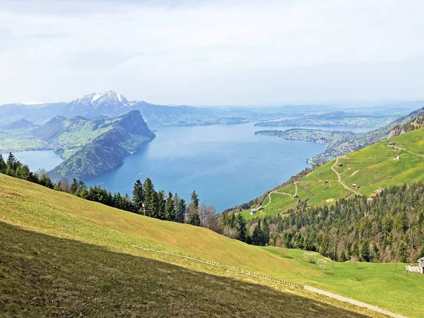 Вид Озеро Люцерн Фештетерзее Швейцарские Альпы Заднем Плане Пика Фенуэрсток — стоковое фото