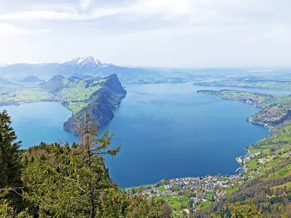 Vista Del Lago Lucerna Vierwaldstaetersee Los Alpes Suizos Fondo Desde — Foto de Stock