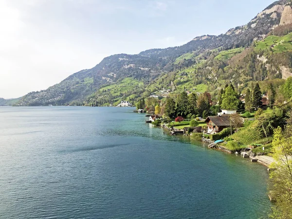 View Vitznau Settlement Shore Lake Lucerne Vierwaldstaetersee Canton Lucerne Switzerland — Stock Photo, Image