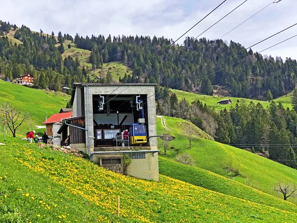 비츠나우 힌터베르겐 케이블카 루베르실반 비츠나우 힌터베르겐 Luftseilbahn Vitznau Hinterbergen 경사면과 — 스톡 사진