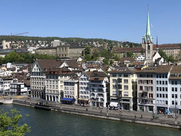 Old Traditional Houses Residential Buildings River Limmat City Zurich Switzerland — Stock Photo, Image