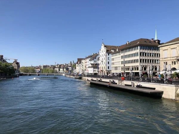 Rivière Limmat Après Lac Zurich Dans Ville Zurich Suisse — Photo